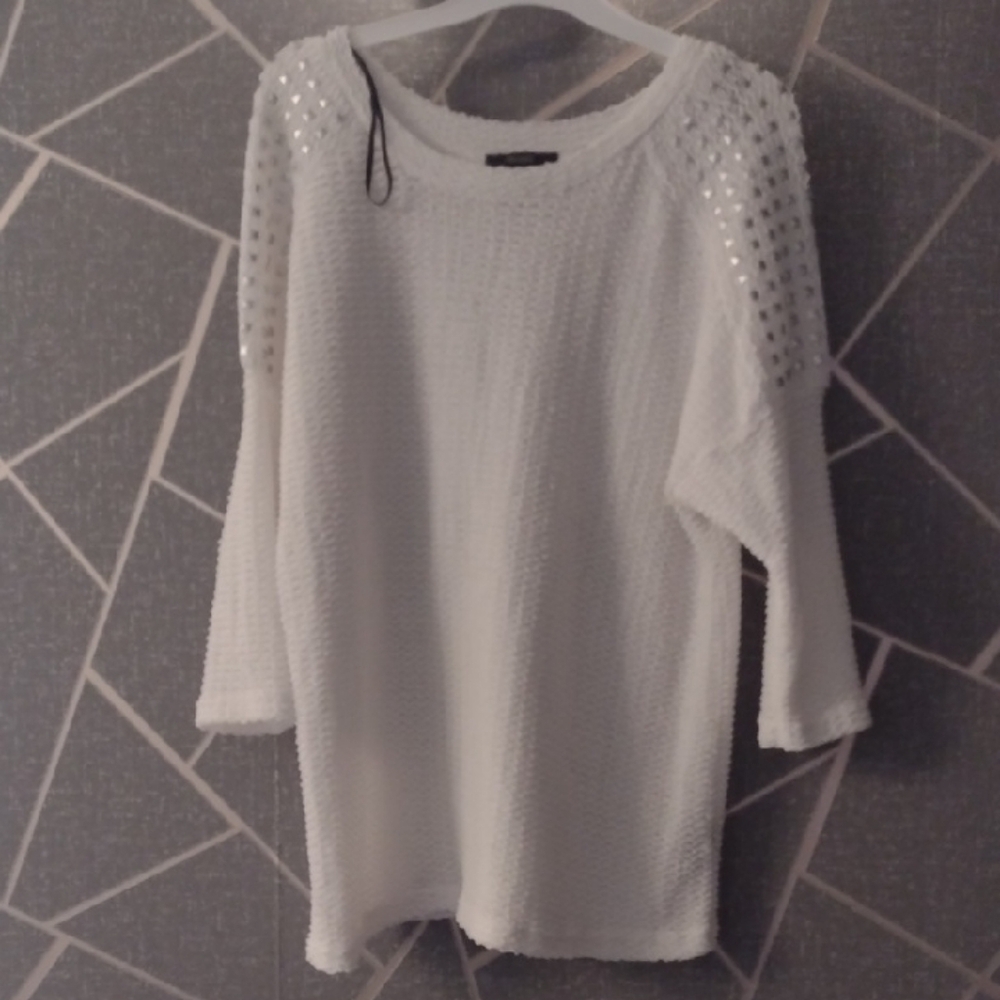 Forever 21 White Sequin Sweater Top